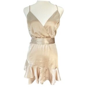 Forever 21 Mini Dress Womens M Champagne Built in Shorts Ruffle Party‎ Prom